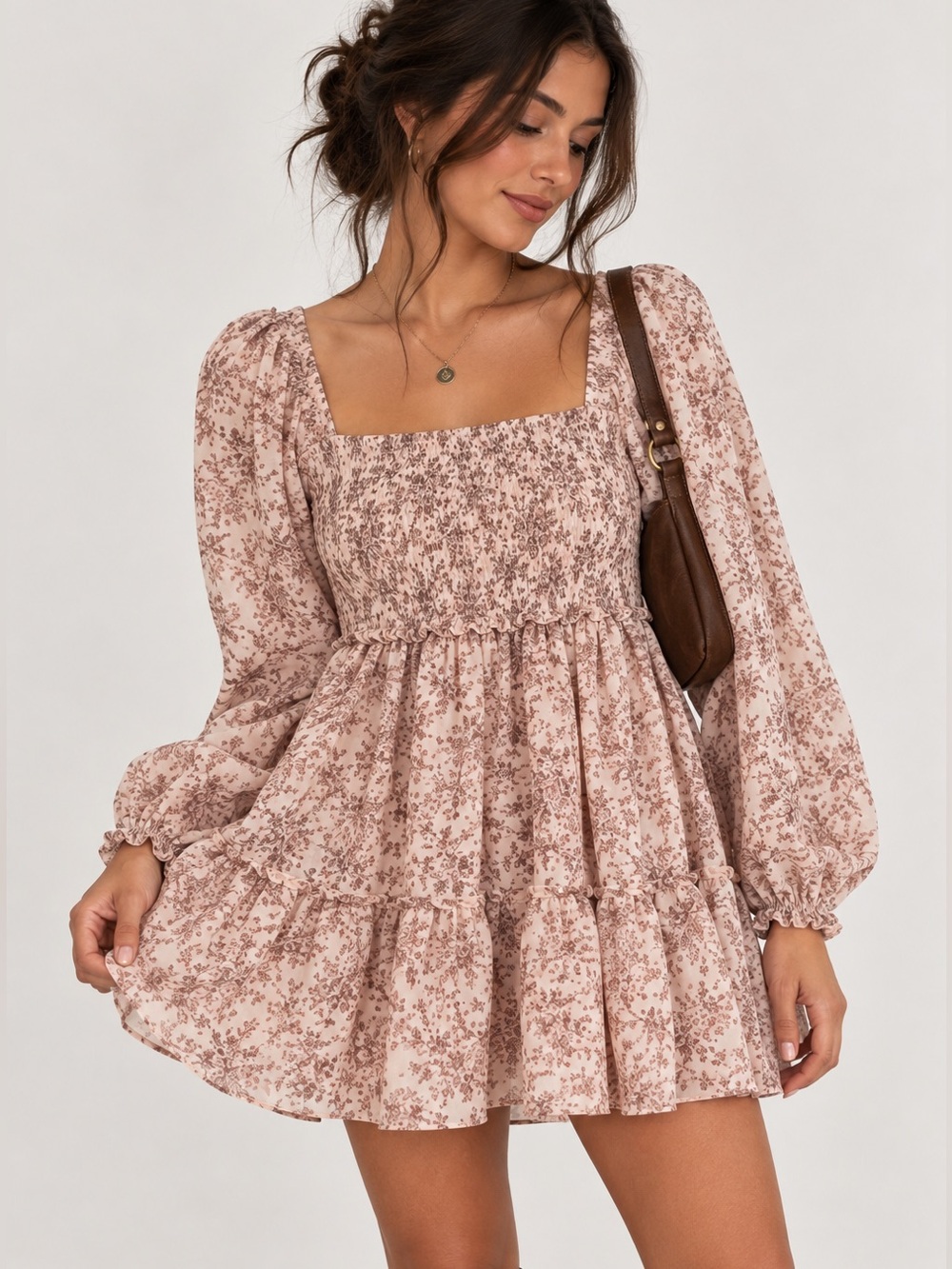 Altar’d State Floral Smocked Puff Sleeve Mini Dress L
